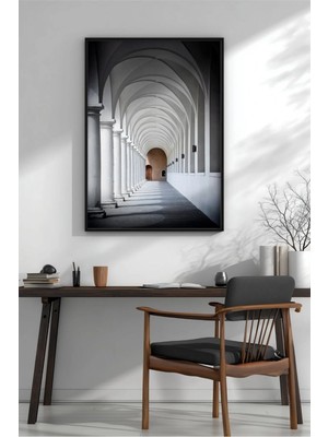 Simetri Sütunlu Koridor Mimari Çerçeveli Mdf Tablo Poster Salon Duvar Dekoru Hediye