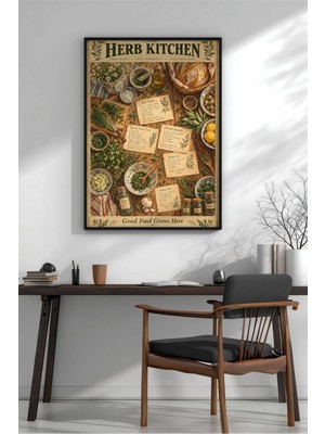 Cottagecore Bitki Mutfağı Çerçeveli Mdf Tablo Poster Mutfak Duvar Dekoru Hediye