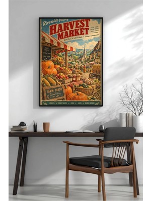 Retro Hasat Pazarı Çiftlik Çerçeveli Mdf Tablo Poster Mutfak Duvar Dekoru Hediye