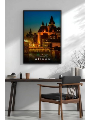 Ottawa Kanada Gece Çerçeveli Mdf Tablo Poster Salon Duvar Dekoru Hediye