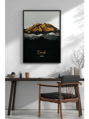 Denali Minimalist Dağ Çerçeveli Mdf Tablo Poster Salon Duvar Dekoru Hediye