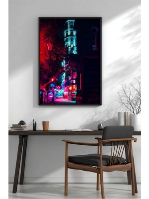 Ermenistan Neon Sokak Çerçeveli Mdf Tablo Poster Salon Duvar Dekoru Hediye