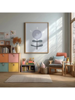 Minimal Çiçek Yaprak Çerçeveli Mdf Tablo Poster Bebek Odası Duvar Dekoru Hediye