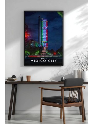 Meksika Işıklı Kule Gece Çerçeveli Mdf Tablo Poster Salon Duvar Dekoru Hediye