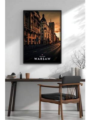 Varşova Altın Saat Şehir Manzarası Çerçeveli Mdf Tablo Poster Salon Duvar Dekoru Hediye