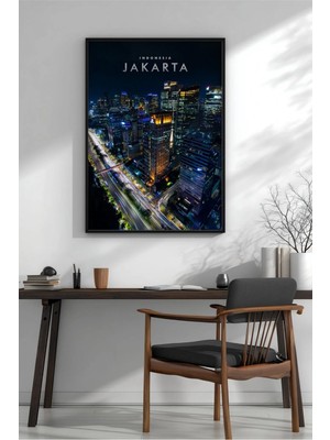 Jakarta Şehir Manzarası Çerçeveli Mdf Tablo Poster Salon Duvar Dekoru Hediye