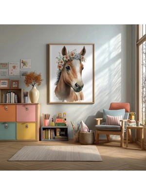Sevimli Bebek At Çerçeveli Mdf Tablo Poster Bebek Odası Duvar Dekoru Hediye