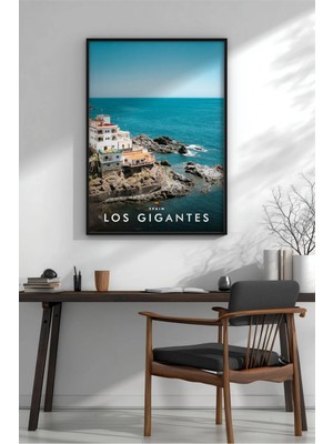 Los Gigantes Ispanya Sahil Manzarası Çerçeveli Mdf Tablo Poster Salon Duvar Dekoru Hediye