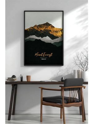 Mount Everest Minimalist Dağ Çerçeveli Mdf Tablo Poster Salon Duvar Dekoru Hediye