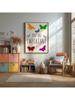 Important Kelebek Yazılı Çerçeveli Mdf Tablo Poster Çocuk Odası Duvar Dekoru Hediye