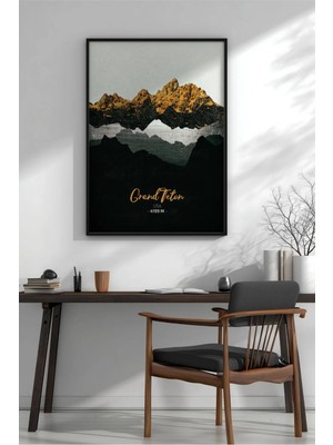 Grand Teton Minimalist Dağ Çerçeveli Mdf Tablo Poster Salon Duvar Dekoru Hediye