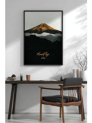 Mount Fuji Minimalist Dağ Çerçeveli Mdf Tablo Poster Salon Duvar Dekoru Hediye