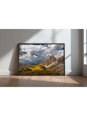 Rifugio Alpe Di Tires Dolomitler Dağ Manzarası Çerçeveli Mdf Tablo Poster Salon Duvar Dekoru Hediye