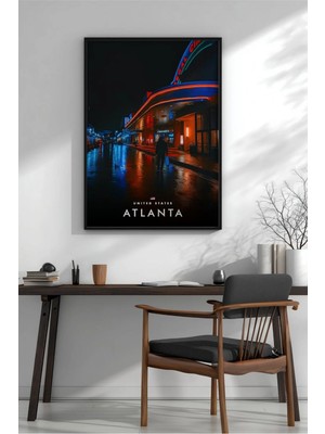 Atlanta Regal Cinema Gece Çerçeveli Mdf Tablo Poster Salon Duvar Dekoru Hediye
