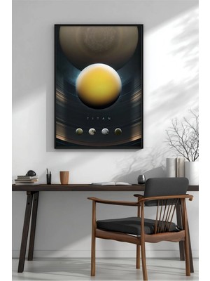 Güneş Sistemi Portresi Titan Çerçeveli Mdf Tablo Poster Salon Duvar Dekoru Hediye