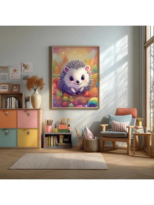 Sevimli Kirpi Çerçeveli Mdf Tablo Poster Çocuk Odası Duvar Dekoru Hediye