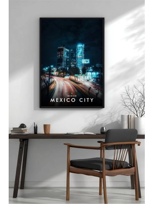 Meksika Gece Silüeti Uzun Pozlama Çerçeveli Mdf Tablo Poster Salon Duvar Dekoru Hediye