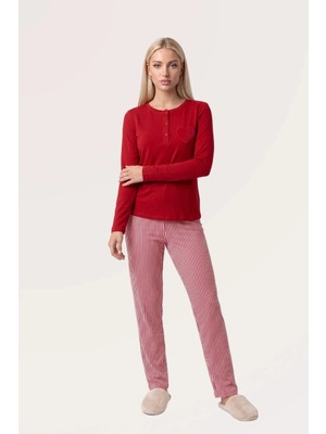 Pjs 30148 Kadın Uzun Kol Kalpli Pijama Takımı
