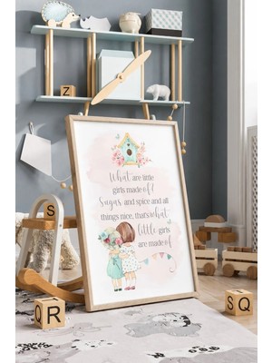 Sugar And Spice Kız Çerçeveli Mdf Tablo Poster Çocuk Odası Duvar Dekoru Hediye