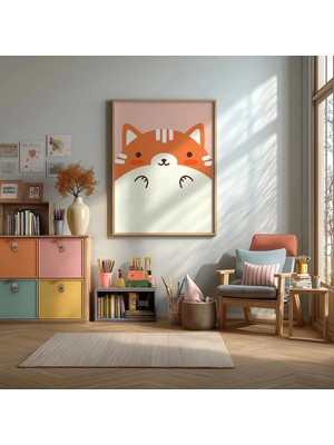 Sevimli Kedi Çocuk Çerçeveli Mdf Tablo Poster Çocuk Odası Duvar Dekoru Hediye