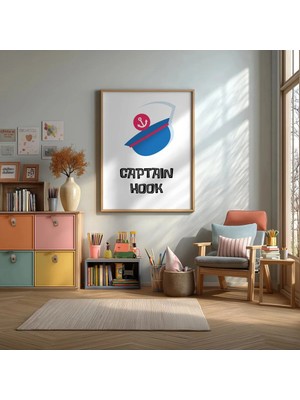 Sail Kaptan Hook Denizci Çerçeveli Mdf Tablo Poster Çocuk Odası Duvar Dekoru Hediye