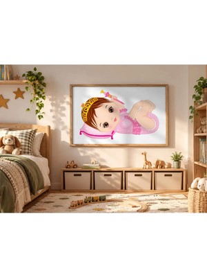 Sevimli Bebek Kız Yatay Çerçeveli Mdf Tablo Poster Bebek Odası Duvar Dekoru Hediye