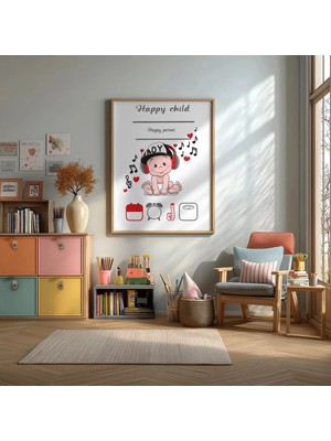 Mutlu Çocuk Doğum Bilgileri Erkek Bebek Çerçeveli Mdf Tablo Poster Bebek Odası Duvar Dekoru Hediye
