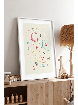 Kaligrafi Abc Alfabe Çerçeveli Mdf Tablo Poster Çocuk Odası Duvar Dekoru Hediye