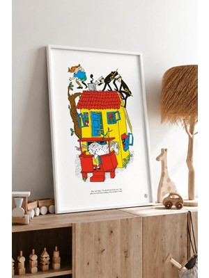 Pippi ve Polisler Çerçeveli Mdf Tablo Poster Çocuk Odası Duvar Dekoru Hediye