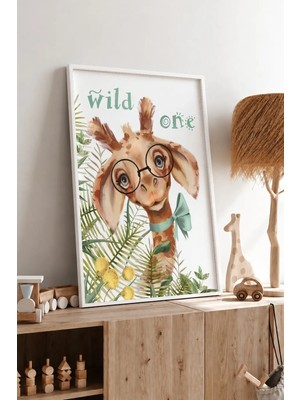 Wild One Zürafa Çerçeveli Mdf Tablo Poster Bebek Odası Duvar Dekoru Hediye