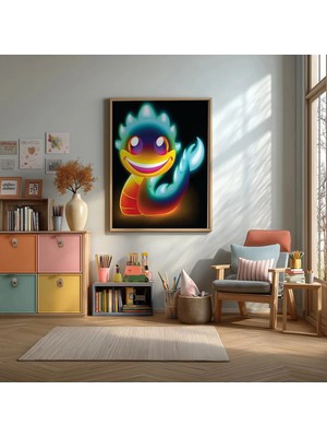 Sevimli Ejderha Çerçeveli Mdf Tablo Poster Çocuk Odası Duvar Dekoru Hediye