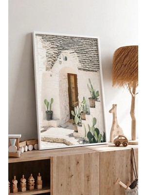 Trullo Akdeniz Evi Çerçeveli Mdf Tablo Poster Salon Duvar Dekoru Hediye