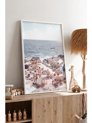 Italya Sahili Fotoğraf Çerçeveli Mdf Tablo Poster Salon Duvar Dekoru Hediye