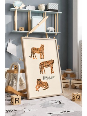 Kükreyen Kaplan Çerçeveli Mdf Tablo Poster Çocuk Odası Duvar Dekoru Hediye