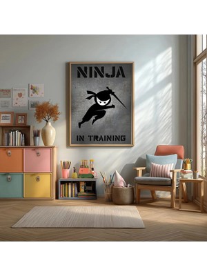 Ninja In Training Kılıç Çerçeveli Mdf Tablo Poster Çocuk Odası Duvar Dekoru Hediye