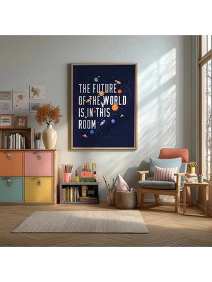 Uzay Temalı Motivasyon Çerçeveli Mdf Tablo Poster Çocuk Odası Duvar Dekoru Hediye