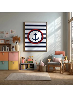 Çapa Denizci Çerçeveli Mdf Tablo Poster Bebek Odası Duvar Dekoru Hediye