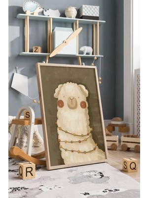 Sevimli Lama Çerçeveli Mdf Tablo Poster Bebek Odası Duvar Dekoru Hediye