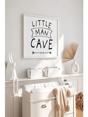 Little Man Cave Yazılı Çerçeveli Mdf Tablo Poster Çocuk Odası Duvar Dekoru Hediye