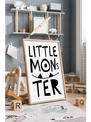 Little Monster Yazılı Çerçeveli Mdf Tablo Poster Bebek Odası Duvar Dekoru Hediye