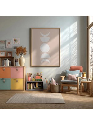 Boho Ay Evreleri Pastel Çerçeveli Mdf Tablo Poster Bebek Odası Duvar Dekoru Hediye