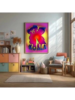 Alfabe K Harfi Koala Çerçeveli Mdf Tablo Poster Çocuk Odası Duvar Dekoru Hediye