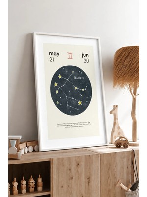 Ikizler Burcu Çerçeveli Mdf Tablo Poster Çocuk Odası Duvar Dekoru Hediye