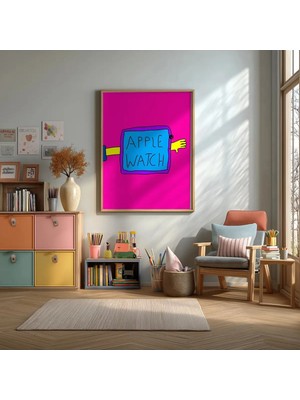 Elma Boyama Çizgi Çerçeveli Mdf Tablo Poster Çocuk Odası Duvar Dekoru Hediye