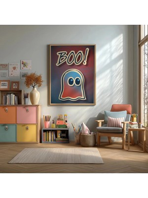 Boo Sevimli Hayalet Çerçeveli Mdf Tablo Poster Çocuk Odası Duvar Dekoru Hediye