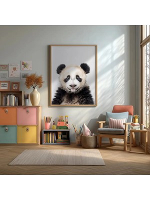 Sevimli Bebek Panda Çerçeveli Mdf Tablo Poster Bebek Odası Duvar Dekoru Hediye