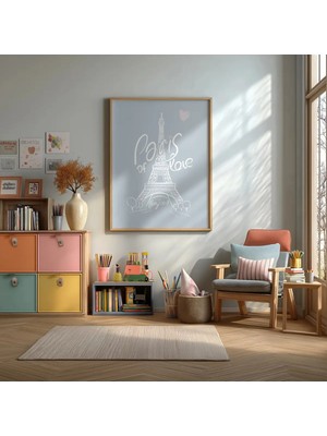Paris Aşk Çerçeveli Mdf Tablo Poster Salon Duvar Dekoru Hediye