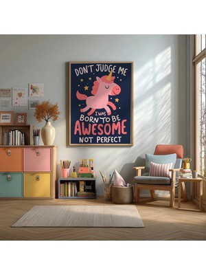 Pembe Unicorn Motivasyon Yazılı Çerçeveli Mdf Tablo Poster Çocuk Odası Duvar Dekoru Hediye