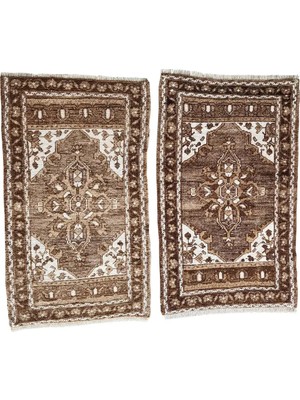 Etnik Bulvar Yün Bej El Dokuması Halı 2 Parça Set 53 x 90 cm