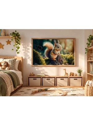Sevimli Bebek Sincap Yatay Çerçeveli Mdf Tablo Poster Bebek Odası Duvar Dekoru Hediye